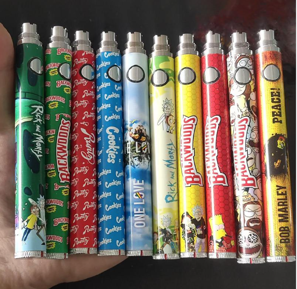 BRASS KNUCKLES/Backwoods/Cookies/Runtz Battery Preheat Bottom Voltage Adjustable CBD Vape Pen Battery-1100mah Twists with Cartoon Design